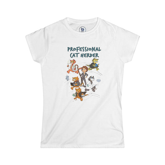 Professional Cat Herder T-Shirt | Cat Lover Illustration, Funny Cat Mom Tee