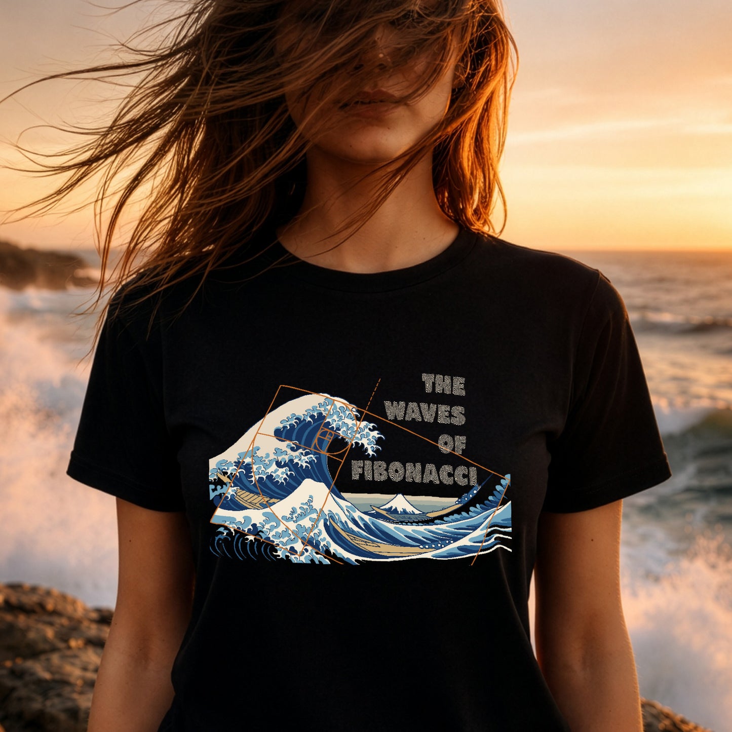 Great Wave of Fibonacci in black – Math Nature Art