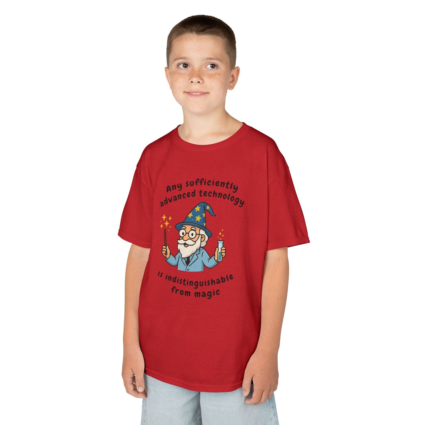 Wizard Cartoon Saying "Any Sufficiently Advanced Technology Is Indistinguishable From Magic" Tee | Kids T-Shirt