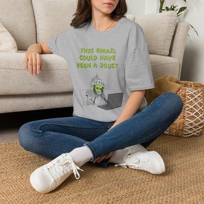 funny knight workplace humor gray  graphic t-shirt with medieval helmet in  relaxed setting