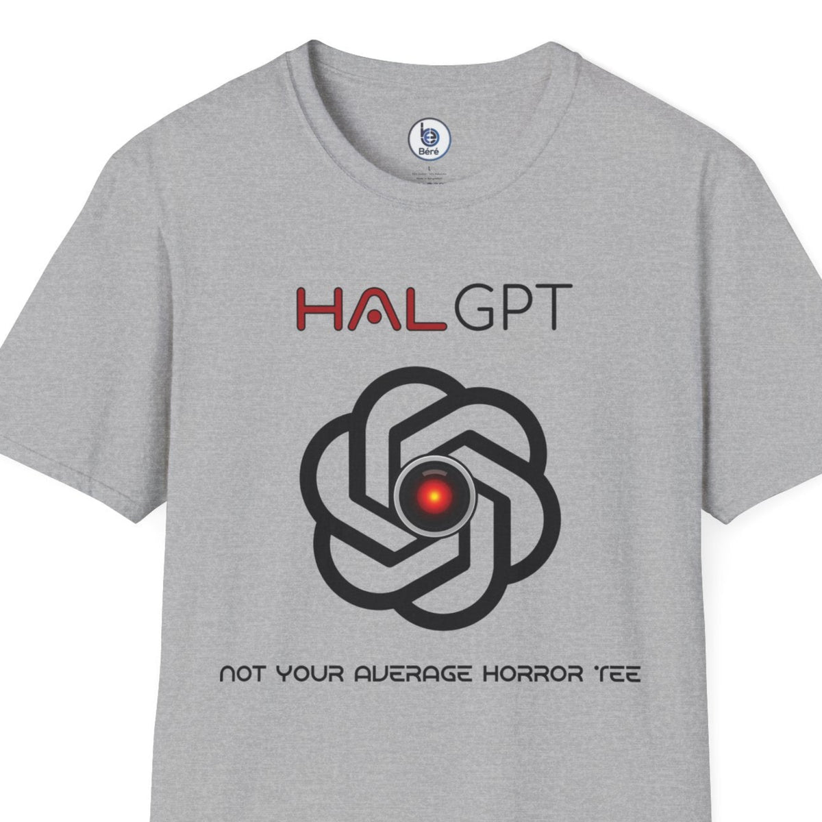 Grey HAL GPT “2001 Could Be 2030” AI horror T-shirt layflat hanging